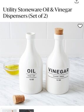 West Elm Mid Century Modern White Stoneware Oil & Vinegar Bottle Set NWT